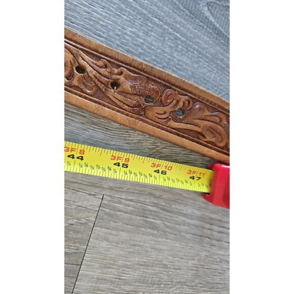 VTG Brass /White Enamel / Blue Stone / Western USA Belt Buckle & Tooled Belt 46 - Picture 12 of 16